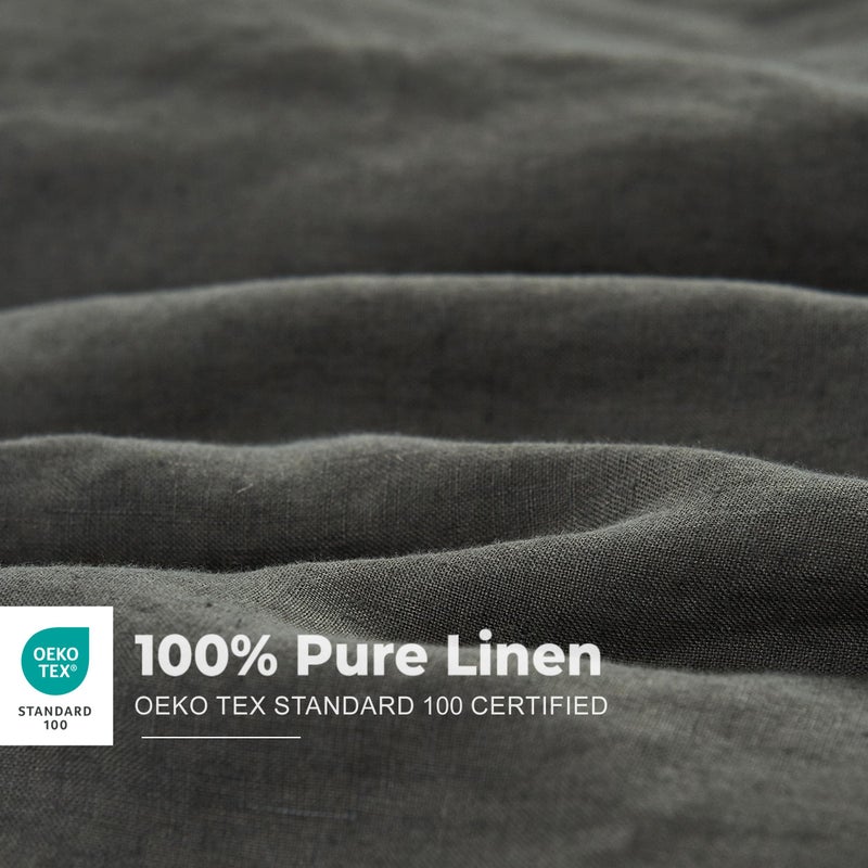 Simple&Opulence 100% Washed Linen Duvet Cover with Embroidered, 3 Pieces Soft Farmhouse Comforter Set with Button Closure,1 Duvet Cover and 2 Pillowshams(Queen,Charcoal Grey) - Image 2